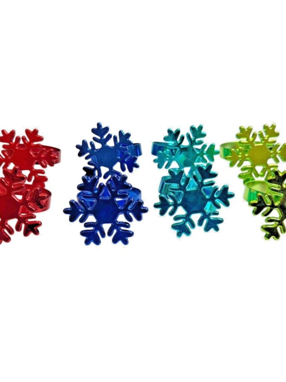 Christmas Snowflake Napkin Rings Metal Set 8 Holiday Decor Red Blues Green